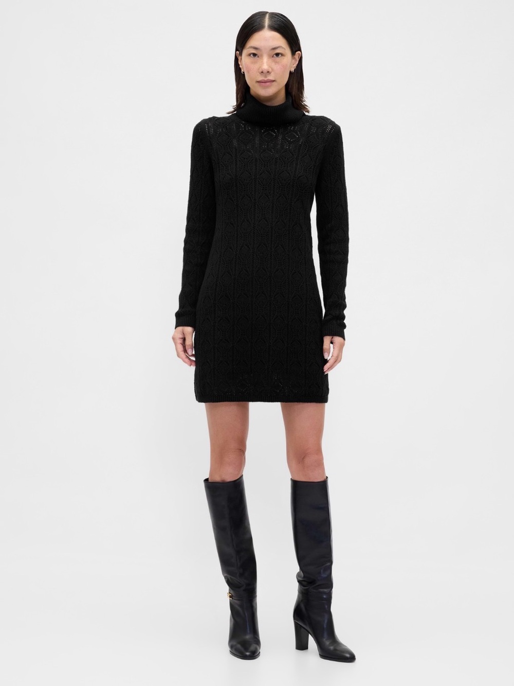 Gap CashSoft Pointelle Sweater Turtleneck Dress. Black Medium. New with tags